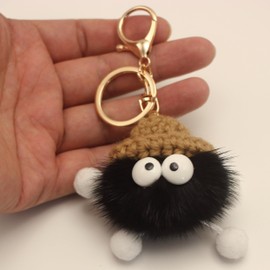 Fosrion Luxurious Large Eyed elf Santa Claus Keychain with a Woven Hat Made of Mink Hair Fur (Black)