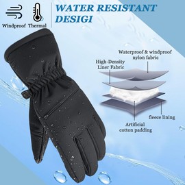 ehsbuy Waterproof Winter Gloves Men Women Touchscreen Thermal Gloves Non-Slip Warm Winter Cycling Gloves with Anti-Lost Clip for Riding Hiking Skiing Outdoor, black, L