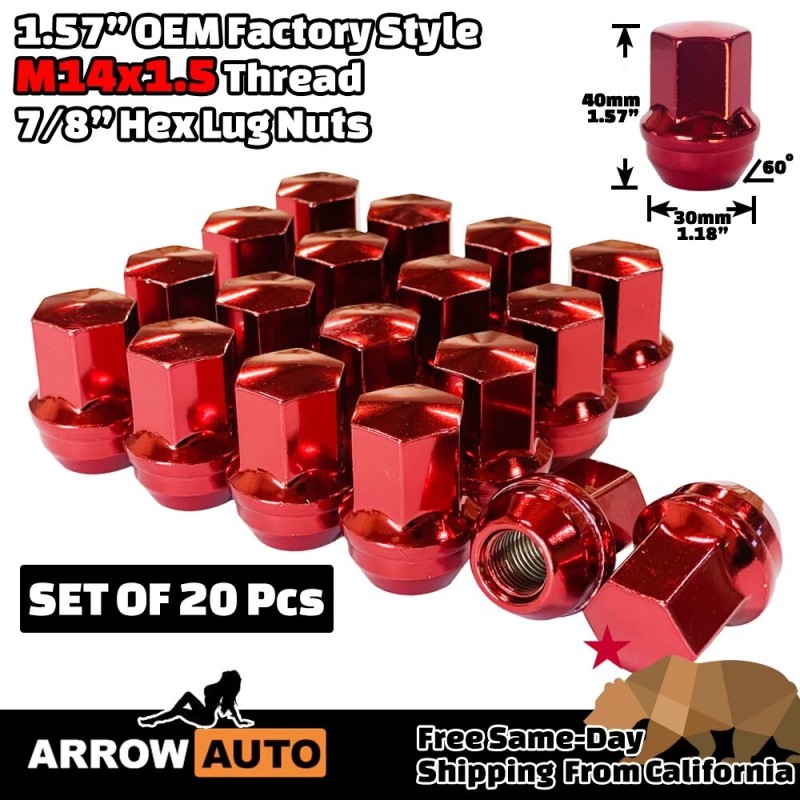 ARROW 20x Red M14x1.5 OEM Factory Style Lug Nut 7/8"