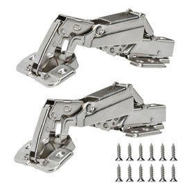 BADALU 175 Degree Kitchen Cabinet Hinges (1 Pair, 2 PCS) Concealed Hydraulic Adjustable Mounting, Soft Closing Nickel-Plated Steel Buffer Dampers for Frameless Cabinet Doors(Detachable Full Overlay)