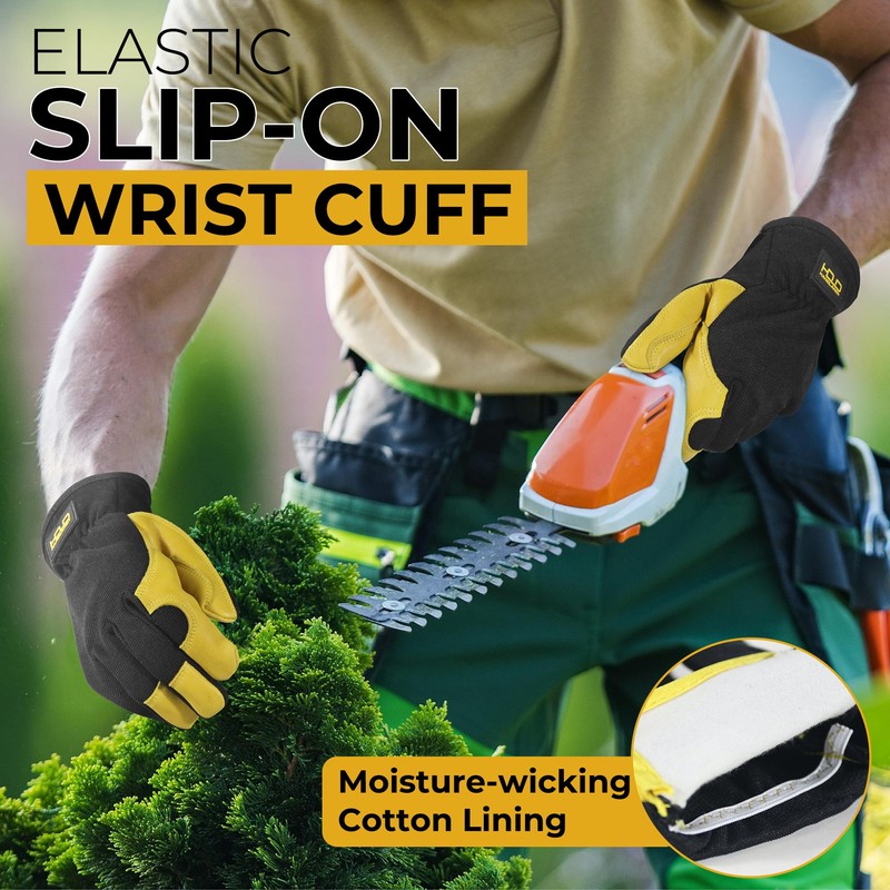 HandLandy Men's Leather Utility Gardening Gloves, Dexterity & Breathable Construction