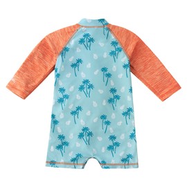 UV SKINZ UPF 50+ Baby Boy's Long Sleeve Swim Romper, Beach Trees, 3-6 Months