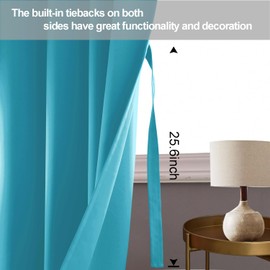 JIUZHEN Peacock Blue Blackout Curtains with Tiebacks Thermal Insulated, Light Blocking and Noise Reducing Grommet Curtains for and Living Room, Set of 2 Window Curtain Panels, 42 x 63 Inch Length