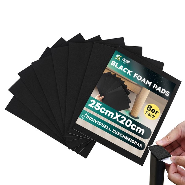 8 Pack Black Foam Pads (25x20x0.3cm).Strong Adhesive/Residue Free/Anti-Slip/Waterproof/Noise Reduction Closed