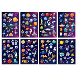 24pcs Outer Space Stickers for Kids, Self Adhesive Waterproof Sticker for Kids with Planet Solar System Galaxy Astronaut Rocket Bulk Decorations for Children for Party Decor Class Rewards Decor