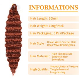 Ainimiu Ocean Wave Crochet Hair 30 Inch 5 Packs Deep Wave Curly Braiding Hair Extensions Synthetic Curly Crochet Hair For Black Women