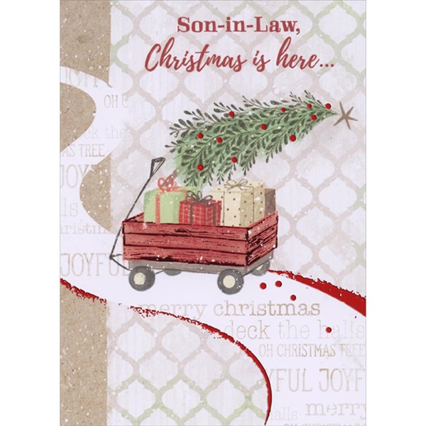 Designer Greetings Red Wagon with Foil Accents Filled with Gifts