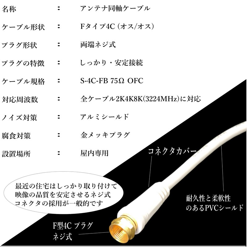 アンテナケーブル 両側F型接栓 5m