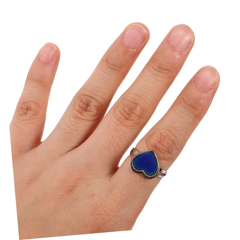 Healeved 2Pcs Heart Shape Temperature Changing Mood Rings Chic Emotion