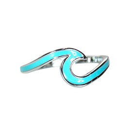 Pura Vida Silver Enamel Wave Ring Design, Brass Base Band - Rhodium Plating, Size 6