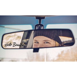 The Vinyl Shop 4 inch wide hello Beautiful Rear View Mirror decal sticker