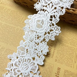 10CM Width Europe Dazzle Pattern Inelastic Embroidery Lace Trim,Curtain Tablecloth Slipcover Bridal DIY Clothing/Accessories.(2 Yards in one Package) (White)