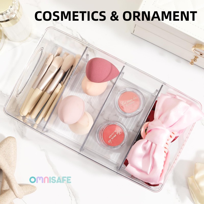 OMNISAFE 4-Section Divided Storage Plastic Bins, Clear Plastic Food Storage