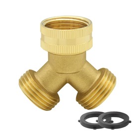 Hooshing Garden Hose Splitter 2 Way Heavy Duty Brass 3/4" GHT Hose Y Swivel Splitter Connector with Washers for Outdoor Faucet Hose