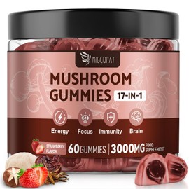 17-in-1 Mushroom Gummies High Strength 3000mg, Mushroom Complex Supplement with Lion’s Mane, Shiitake, Maitake, Black Pepper for Immune, Brain, Focus & Energy - Vegan & Sugar Free (Strawberry Flavour)