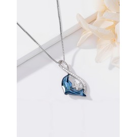 TOUPOP Dolphin Gifts for Women Sterling Silver Crystal Dolphin Pendant Necklace Dolphins Jewelry for Dolphins Lovers Mothers Day Graduation Birthday Gift for Her (02-Blue)