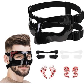 Anyfun - Protector de nariz para nariz rota ajustable para básquetbol y béisbol con acolchado de espuma y calcomanías para mujeres y hombres (cierre negro)