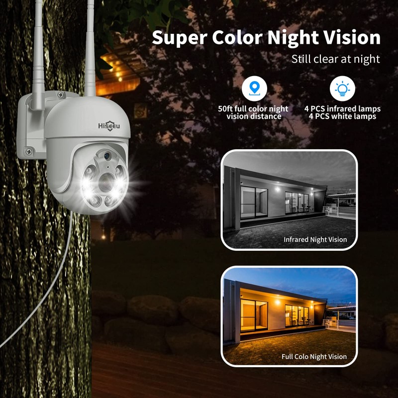 Hiseeu Pan/Tilt/Zoom Security Camera,WHD205,5MP Outdoor Wireless Surveillance Camera, Floodlights Full