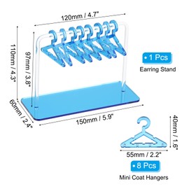 PATIKIL 1 Set Earring Holder with 8 Hangers, Acrylic Earring Holder Organiser Stand Mini Hanger Earring Display Stand Transparent Wardrobe for Stud Earrings, Blue