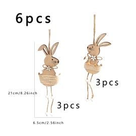 DAHI Wooden Easter Bunny Pendants 6 Pieces Easter Pendant Rabbit for Hanging Decoration Easter Decoration Wooden Easter Decoration for Hanging (Stand)