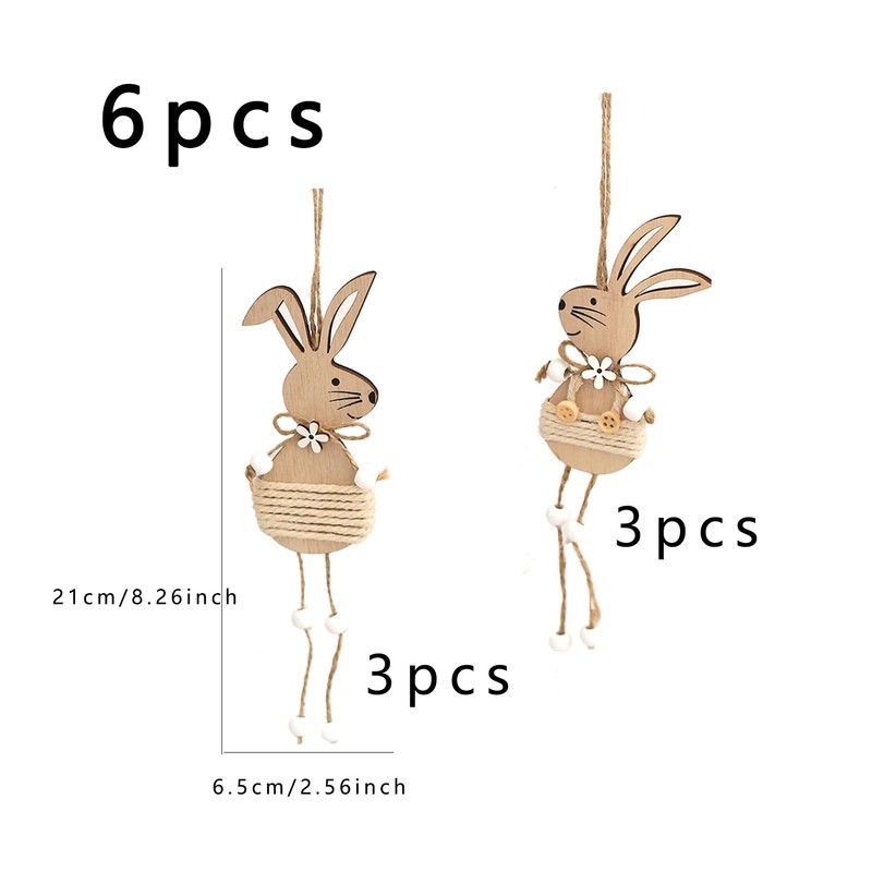 DAHI Wooden Easter Bunny Pendants 6 Pieces Easter Pendant Rabbit