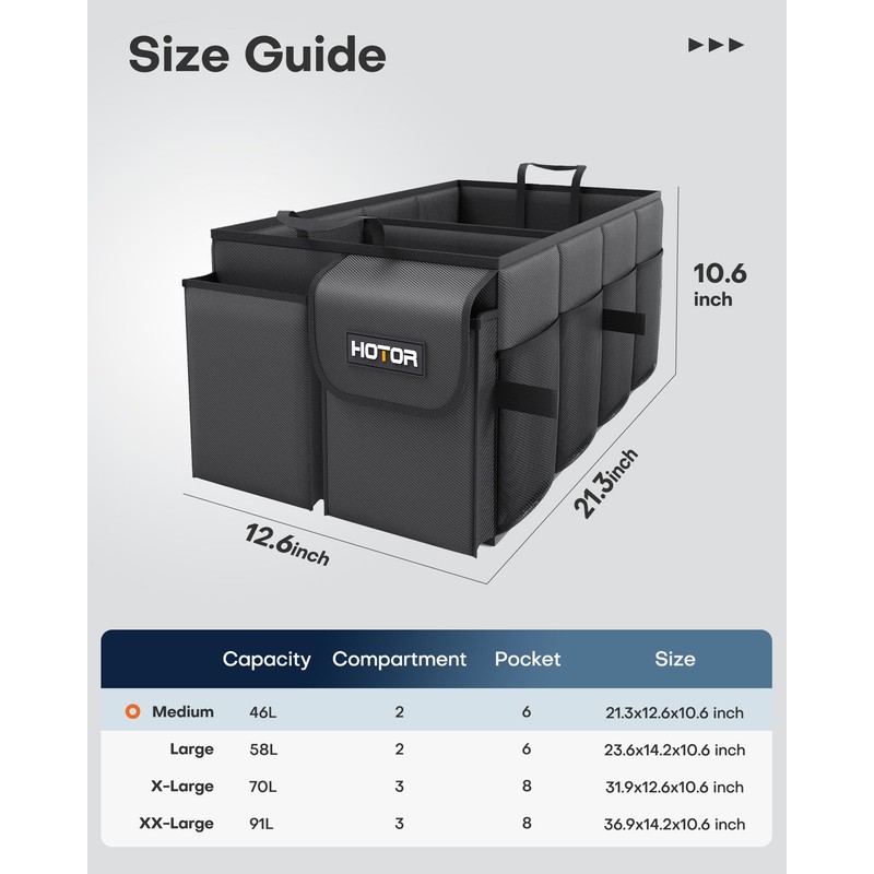 HOTOR Car Boot Oganiser - Large-Capacity Auto Trunk Organizer Collapsible