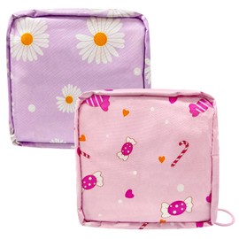 REEKNOKOL 2Pcs Sanitary Towel Holder，Period Bag Sanitary Napkin Storage Bag Sanitary Pouch with Zipper Portable Pantyliners Bag for Women Teen Girls Ladies (Pink/Purple)