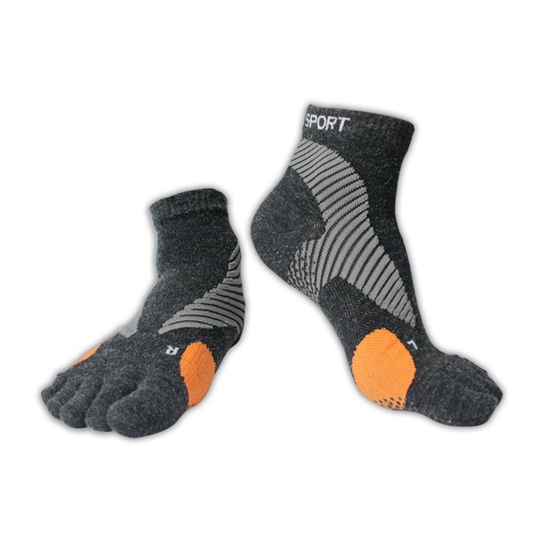 M Magic Sport Merino Wool Blend Non-Slip Toe Socks Five Finger Unisex for Running, Hiking, Cycling (Black, L-XL)