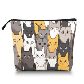 Scribesense Makeup Bag Travel Makeup Organizer Waterproof Cosmetic Bag Pouch with Zipper 6.7x9.45in for Women Female Friend Mom - Cute Cartoon Cat Faces Pattern
