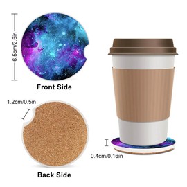 Removable Ceramic Cup Holders Car Coasters for Women/Men,Cool Absorbent Drink Cup Car Holder Coasters Auto Accessories with A Finger Notch 2.56" Pack of 2,Blue Purple Galaxy Nebula