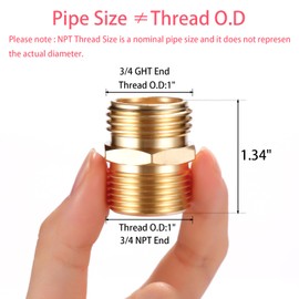 3/4 npt to Garden Hose Adapter,3/4” GHT Male to 3/4” NPT Male Connector, Brass Garden Hose Convert Adapter Fitting, Garden Hose Thread to 3/4" Male Pipe Thread, with Extra 2 Washers