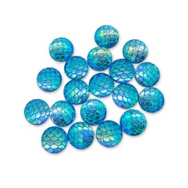 Clown Antics Face Paint Gems - Blue Fish Scale Shine 12 mm, Resin Rhinestone Bling Round, 20/pack