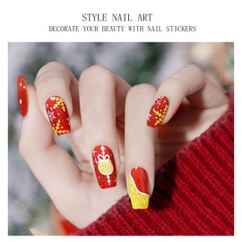 JMEOWIO Gel Nail Stickers Christmas Snowflake Glitter Red Semi Cured Gel Nail Strips Wraps UV/LED Nail Supplies Nail Art Design Decoration Accessories