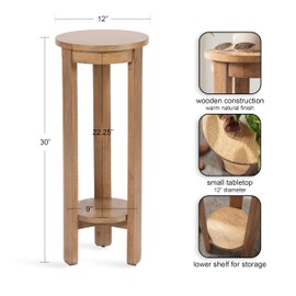 Kate and Laurel Foxford Tiered Round Drink Table, 12 x 12 x 30, Natural Brown, Transitional Two-Tier Circle Plant Stand Table for Use as Living Room Pedestal Table or Small Bedroom Nightstand