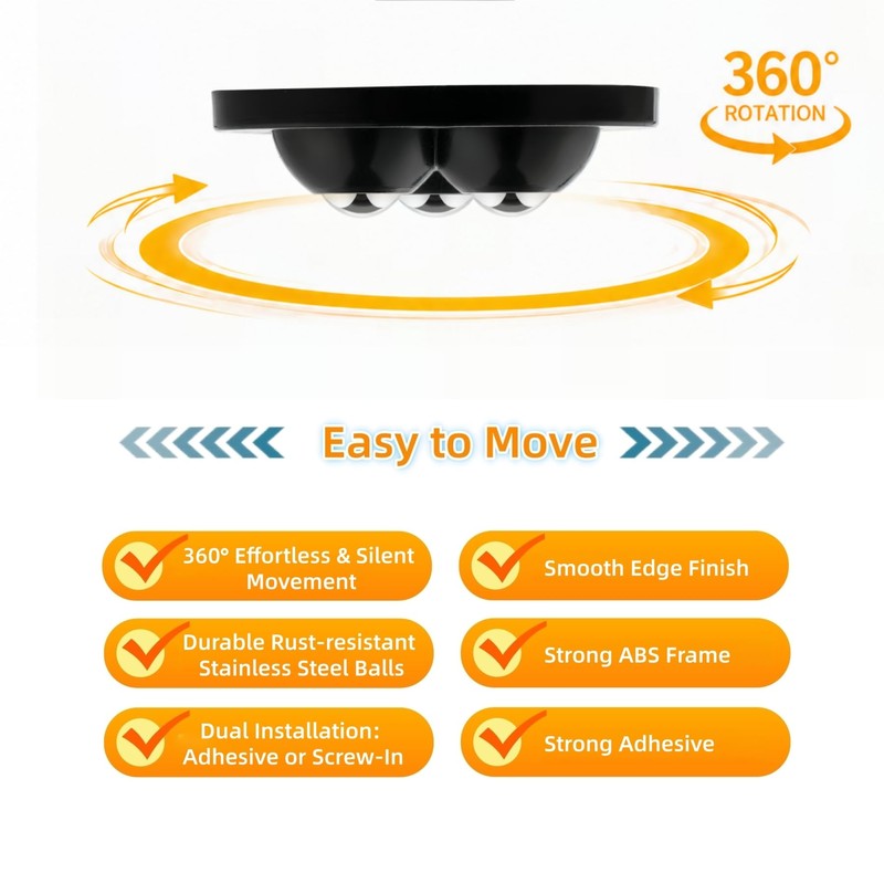 8 Pack Self Adhesive Caster Wheels - Low Profile Anti-Rust