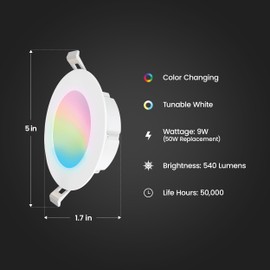 Feit Electric 4 Inch Smart Recessed Light Canless Jbox, Color Changing and Tunable White, 2.4GHz WiFi Retrofit LED Downlight, Dimmable, LEDR4XT/RGBW/CA/AG