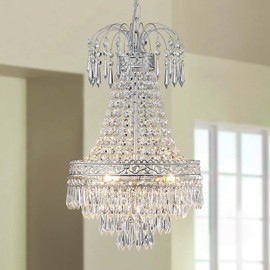 WUZUPS Crystal Chandelier French Empire Pendant Flushmount Ceiling Light Modern Lighting Fixture for Bedroom Hallway Bar Kitchen Bathroom, H 20.9" x W 12.2", Silver, E12 Base