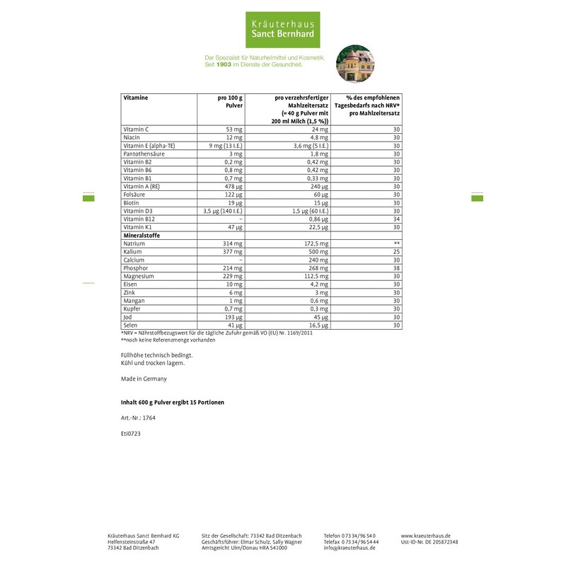 Sanct Bernhard Redukta-PLUS Erdbeere Mahlzeitenersatz 600 g
