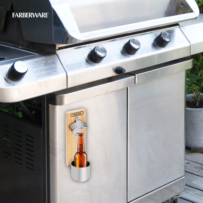 Farberware BBQ Magnetic Bottle Opener with Cup Holder, 11.5 Inch,
