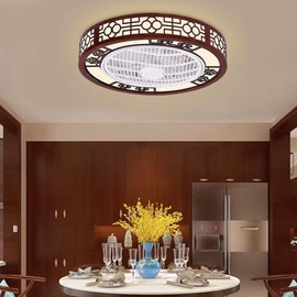 WUPYI Ceiling Fan with Lights,Modern Ceiling Fan Chandelier Fandelier,Remote Control LED Dimmable,Variable Speed,Quite Motor,64W,for Home Living Room,22 Inch (Round-Style 2)