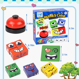 Wooden Expression Toy Puzzle, Interactive Wooden Cube Game, Building Block Wooden Puzzle Montessori Toy, Wooden Game Board Game, Puzzle Game for Children as a Family Game with Bell