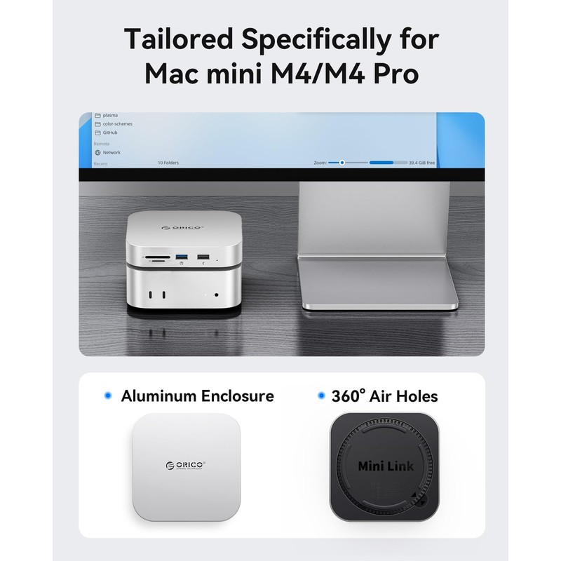 ORICO MiniLink Mac mini M4 Hub with SATA SSD Enclosure,