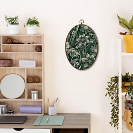 JQF Vintage Green Floral Botanical Oval Wall Decor, Retro Wildflower Botanical Oval Canvas Wall Art, Green Flower Aesthetic Framed Prints Hanging Decor for Home Bedroom Living Room, 8.5x11.5 Inch