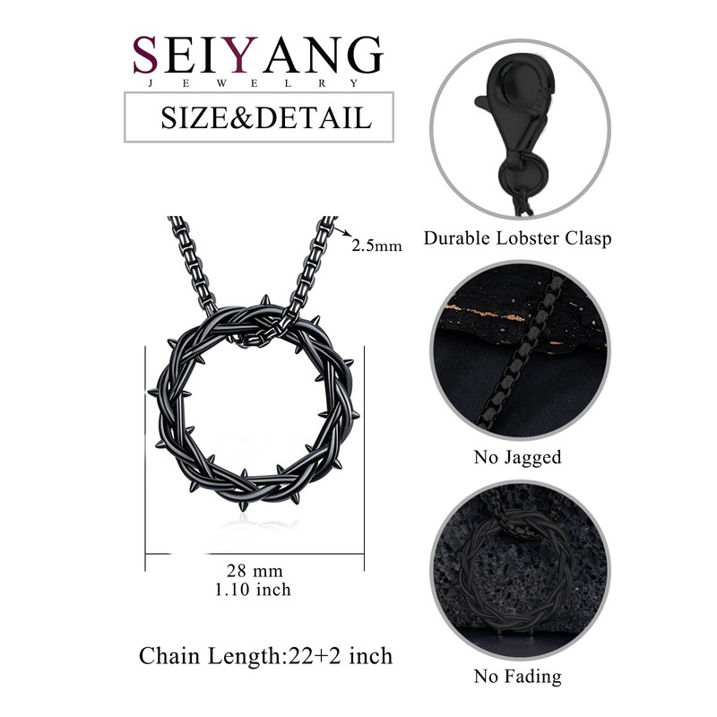 Seiyang Crown of Thorns Necklace for Men Women 925 Sterling
