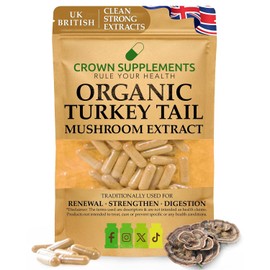 HPMC Organic Turkkey Tails Capsules 600mg UK British Made Fruiting Body Premium Wild Harvest (60 Capsules)