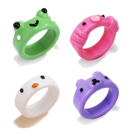 Little star shop Cute Candy Crystal Frog Chick Octopus Bear Ring for Women Girls Chunky Rings Colorful Trendy Smile Face Resin Aesthetic Acrylic Plastic Evil Eye Rhinestone Gem Y2K Stacking Square Rings Jewelry Little star shop-61