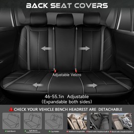 CAR PASS Luxury Faux Leather Back Rear Seat Covers, Waterproof Anti Slip Carbon Fiber Seat Bench Cushion Breathable Sporty Backseat Row Protector Universal Fit for Sedans SUVs Vans Trucks,Solid Black