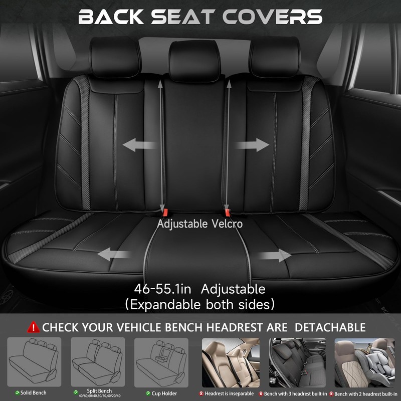 CAR PASS Luxury Faux Leather Back Rear Seat Covers, Waterproof