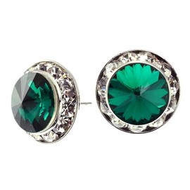 PammyJ Bridal Earrings | 15mm Crystal Round Earrings (Green)