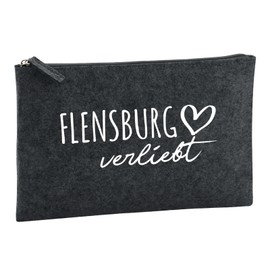 Huuraa Kulturbeutel Flensburg verliebt Geschenk 1 Liter Charcoal Filz Flensburg Geschenkidee